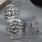 Brazalete vintage con calavera, anillo de dedo retro de esqueleto para Halloween, joyería ajustable de puño abierto, colección única de joyería para motociclistas 5