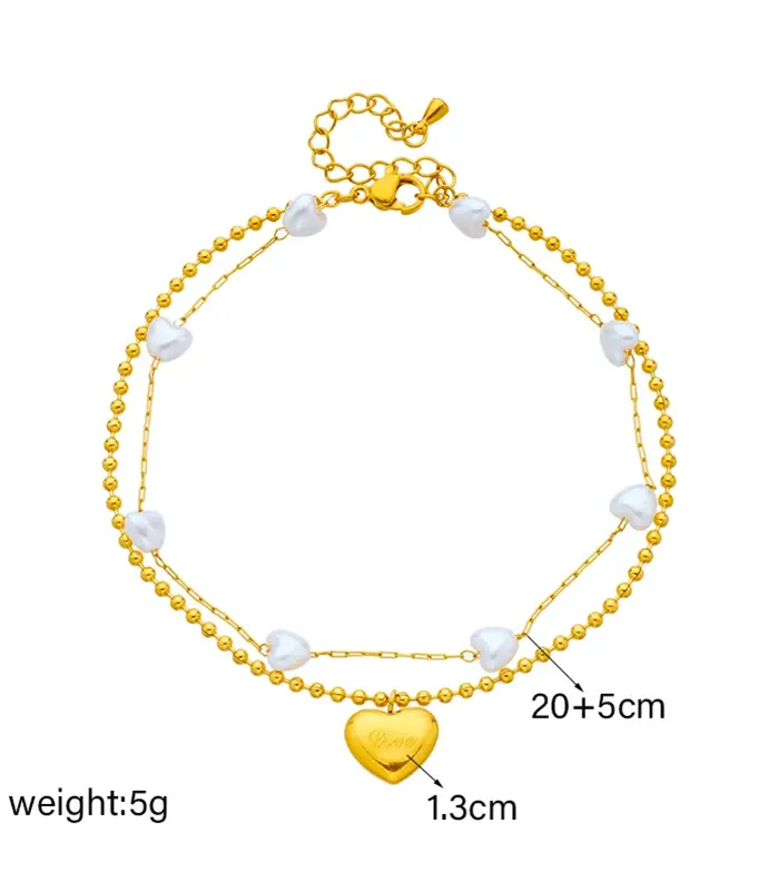 DIEYURO-tobilleras de acero inoxidable 316L para mujer y niña, cadena de pierna de 2 capas con abalorio de perlas y corazón, joyería de tendencia, regalo de cumpleaños, 2023 2