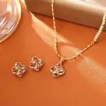 Juego de Joyería Vintage Elegante de 3 Piezas para Mujer, Collar con Trébol de Cuatro Hojas Colorido, Gargantilla de Cristal Brillante, Aretes para Novia, Boda, Fiesta 2