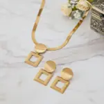 Juego de Joyería Elegante y Moderno de 3 Piezas para Mujer, Collar Cuadrado Geométrico, Gargantilla de Metal Dorado Clásico, Aretes para Uso Diario Informal, Regalo 1