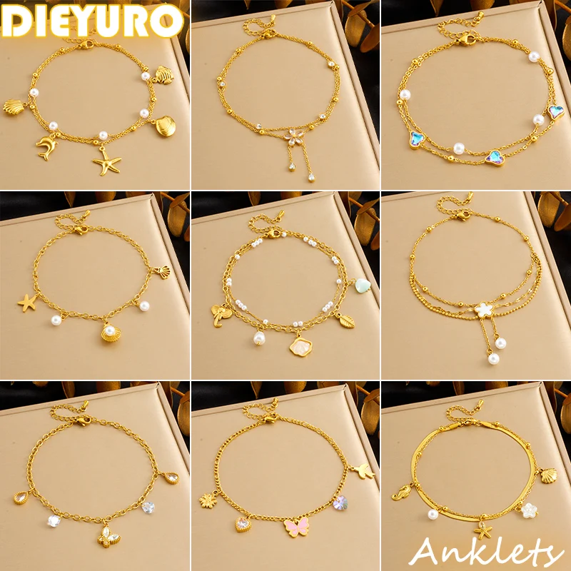 DIEYURO 316L Acero inoxidable amor Bowknot mariposa océano serie tobillera mujer tendencia pie cadena joyería glamuroso regalo de vacaciones 1 DIEYURO 316L Acero inoxidable amor Bowknot mariposa océano serie tobillera mujer tendencia pie cadena joyería glamuroso regalo de vacaciones 1