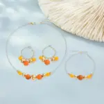 Conjunto de Joyería de Cuentas Coloridas, Collar de Cadena de Bolas Dorada Ajustable, Pulsera, Pendientes de Aro con Cuentas, Estilo Minimalista, Verano, Playa 1