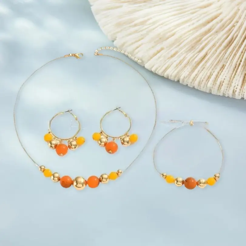 Conjunto de Joyería de Cuentas Coloridas, Collar de Cadena de Bolas Dorada Ajustable, Pulsera, Pendientes de Aro con Cuentas, Estilo Minimalista, Verano, Playa 1 Conjunto de Joyería de Cuentas Coloridas, Collar de Cadena de Bolas Dorada Ajustable, Pulsera, Pendientes de Aro con Cuentas, Estilo Minimalista, Verano, Playa 1