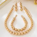 Juego de Joyería Elegante y Moderno de 4 Piezas para Mujer, Collar de Cuentas Doradas, Gargantilla Esférica de Metal, Pendientes para Uso Diario Informal 3