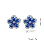 Juego de Joyería Vintage Elegante de 3 Piezas para Mujer, Collar con Flores Azules Incrustadas, Gargantilla de Cristal Brillante, Aretes de Novia para Boda, Fiesta 5