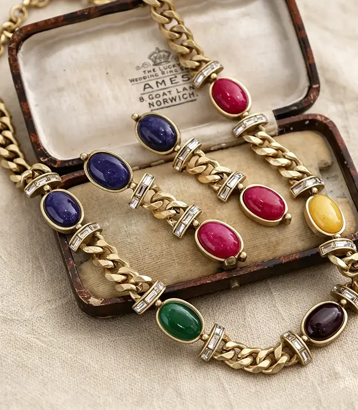 Juego de Joyería Elegante y Moderno de 3 Piezas para Mujer, Collar con Piedras Preciosas Coloridas Estilo Palacio, Gargantilla Clásica, Aretes para Uso Diario Informal, Regalo 1