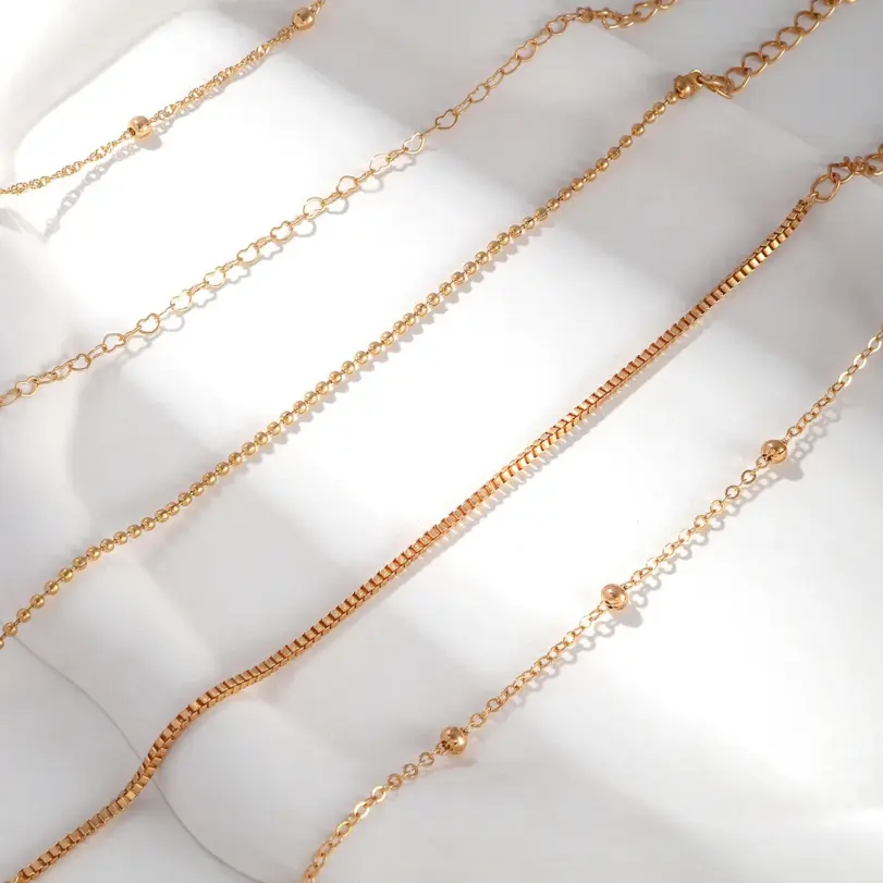 Conjunto de joyería Retro elegante para mujer, cadena de amor con cuentas redondas, uso diario dorado, pulsera de boda nupcial, regalo de fiesta, 5 uds. 4