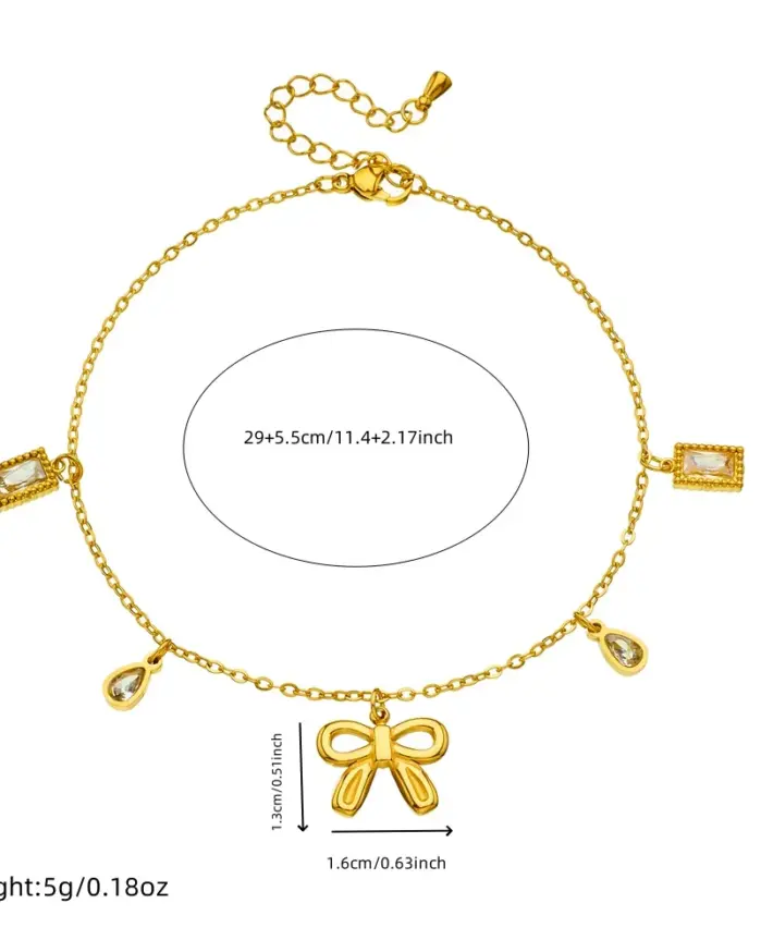 DIEYURO 316L Acero inoxidable lazo dorado corazón cuadrado circón tobillera para mujer tendencia moda cadena de pie joyería regalo de vacaciones 2