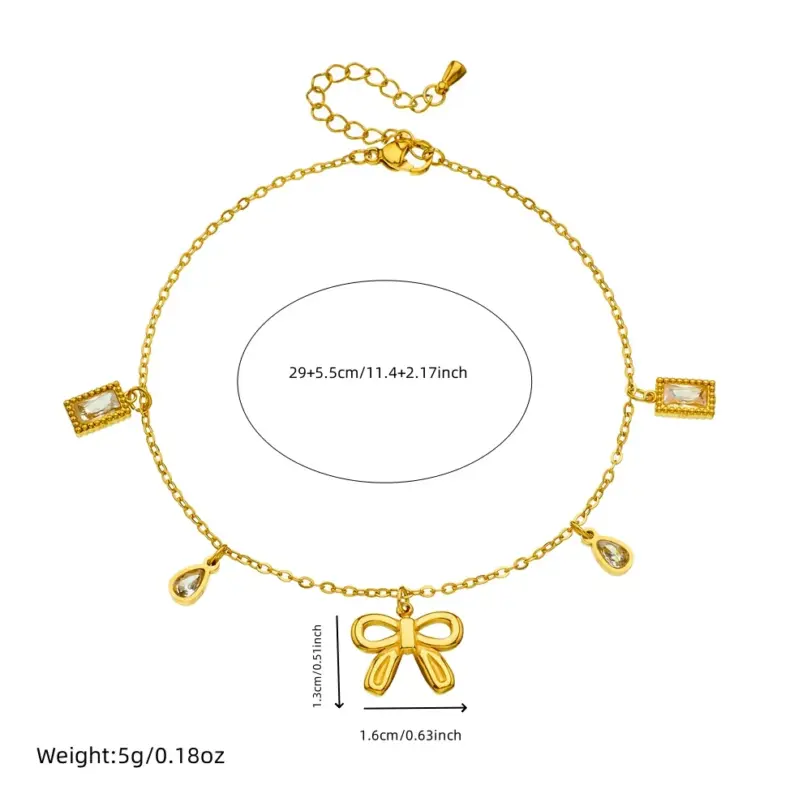 DIEYURO 316L Acero inoxidable lazo dorado corazón cuadrado circón tobillera para mujer tendencia moda cadena de pie joyería regalo de vacaciones 2