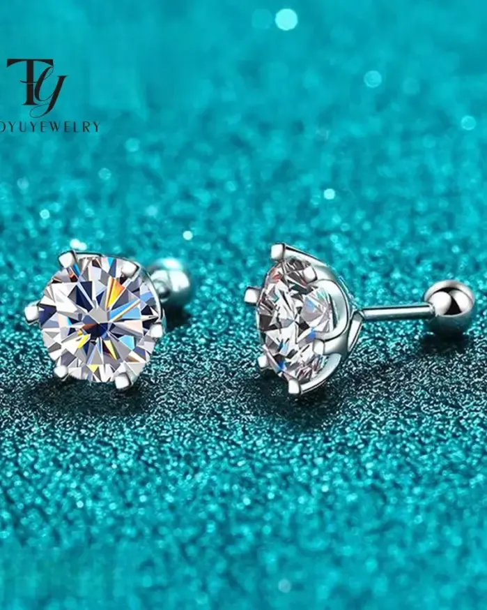 Pendientes de moissanita TY 0,3-2CT, pendientes de tuerca de corte redondo de Plata de Ley 925, pendientes Piercing para hombres y mujeres, joyería fina 1