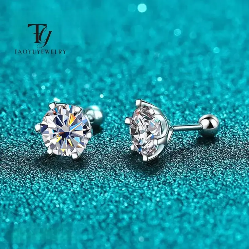 Pendientes de moissanita TY 0,3-2CT, pendientes de tuerca de corte redondo de Plata de Ley 925, pendientes Piercing para hombres y mujeres, joyería fina 1