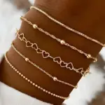 Conjunto de joyería Retro elegante para mujer, cadena de amor con cuentas redondas, uso diario dorado, pulsera de boda nupcial, regalo de fiesta, 5 uds. 2