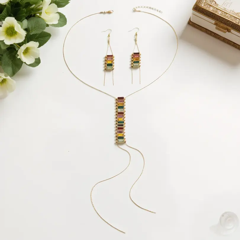 Juego de Joyería Vintage Elegante de 3 Piezas para Mujer, Collar con Pedrería Colorida, Gargantilla de Cristal Brillante, Aretes para Novia, Boda, Fiesta 1 Juego de Joyería Vintage Elegante de 3 Piezas para Mujer, Collar con Pedrería Colorida, Gargantilla de Cristal Brillante, Aretes para Novia, Boda, Fiesta 1