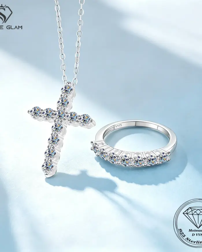 Anillo de Moissanita TY, Anillo de Diamante de Plata de Ley 925 para Hombres y Mujeres, Anillo Clásico con Colgante de Cruz de Moissanita y Plata de Ley 1