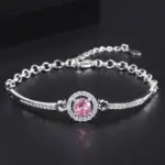 Conjunto de joyería Vintage elegante para mujer, collar redondo de circón rosa, gargantilla de cristal brillante, pulsera de boda para fiesta, 4 Uds. 4