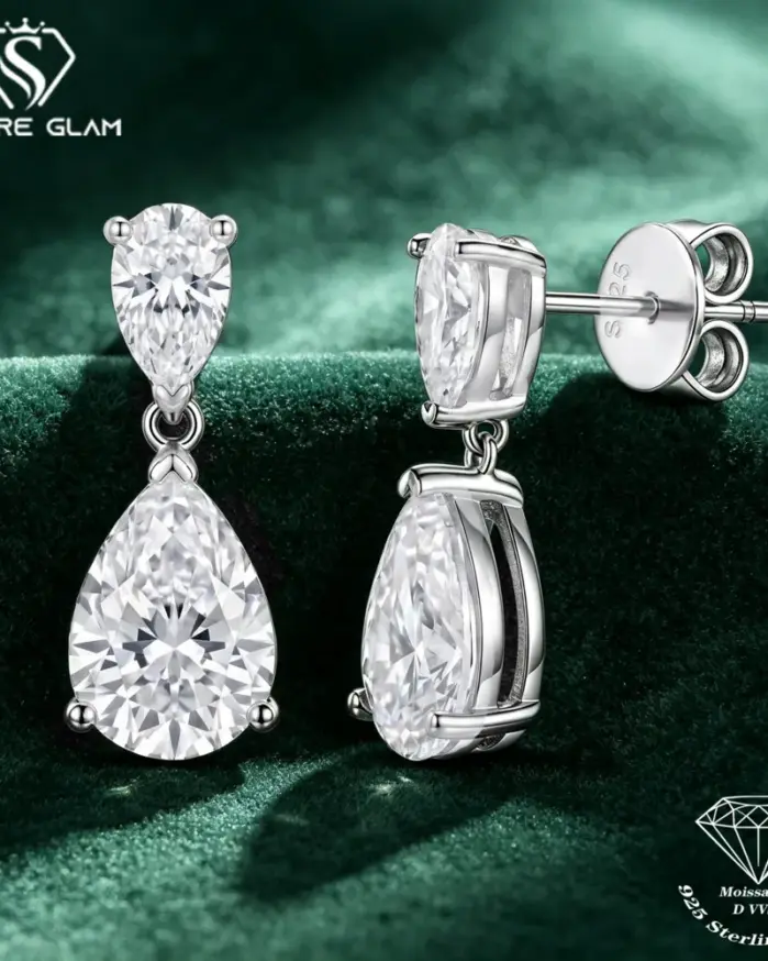 Pendientes de plata pura 925 con moissanita en forma de lágrima para mujer, 12 quilates, joyería de lujo de marca, pendientes D/VVS1, diamante de laboratorio de moissanita. 1