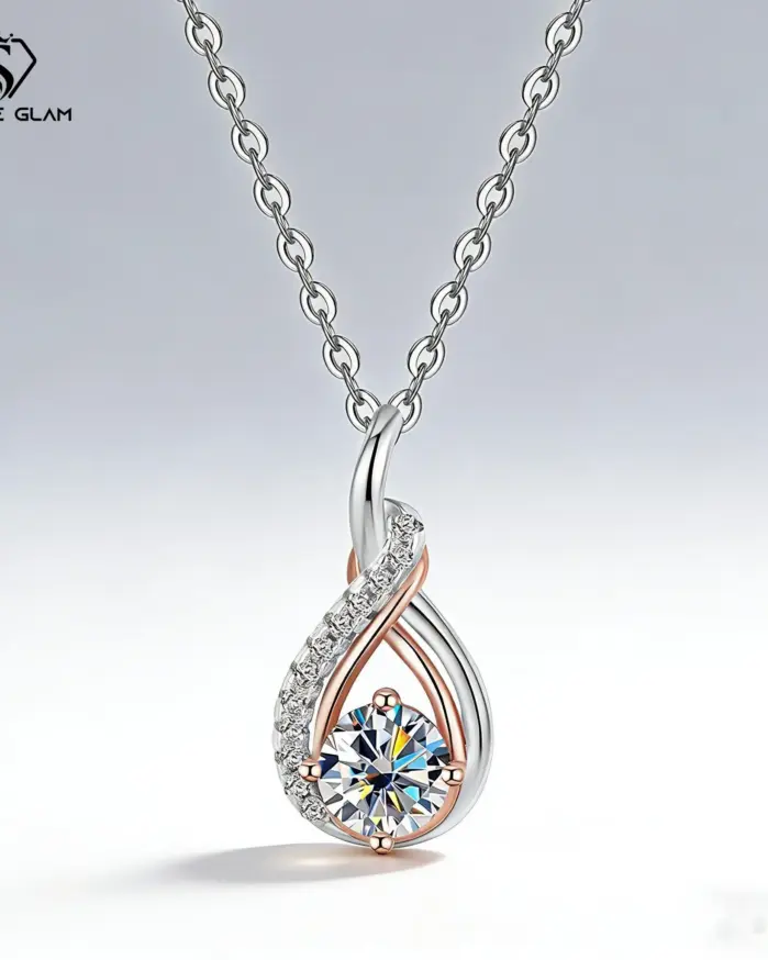Collar de plata de ley TY 925 para mujer, collar con colgante de plata de ley con circonita Moissanite de 0,5 CT, D VVS1, oro rosa multicolor 2