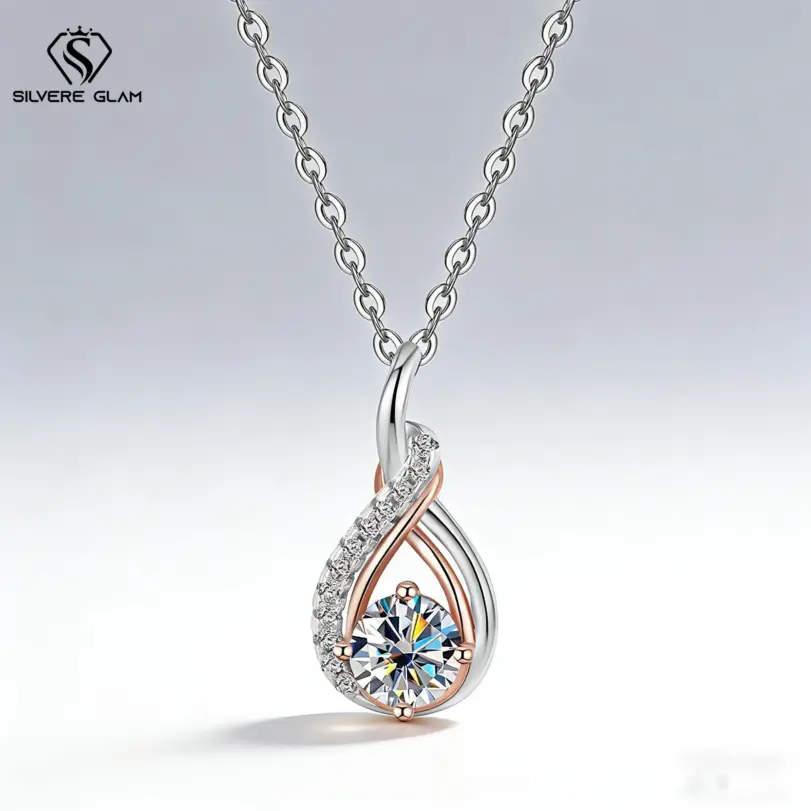 Collar de plata de ley TY 925 para mujer, collar con colgante de plata de ley con circonita Moissanite de 0,5 CT, D VVS1, oro rosa multicolor 2