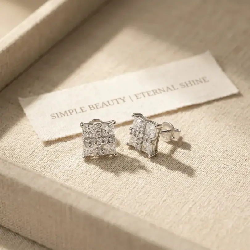Pendientes de plata de ley Ts S925 con moissanita cuadrada Princess para mujer, joyería de laboratorio con moissanita color D, pendientes de plata de ley 3