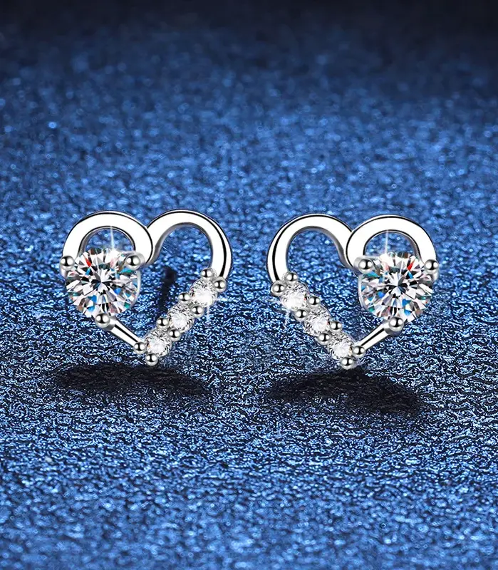 Pendientes de plata de ley TY 925 para mujer, pendientes de plata de ley con moissanita de 3/4mm, pendientes en forma de corazón D VVS1, regalo multicolor para fiesta 2