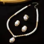 Juego de 4 Piezas de Aretes, Collar y Anillo Artificiales Elegantes y Retro, Perfecto para el Uso Diario de las Mujeres, Regalo para Fiestas 6