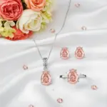 Conjunto de joyería Vintage elegante para mujer, collar con forma de gota de gema rosa, gargantilla de cristal brillante, pendientes de boda para fiesta, 4 Uds. 1