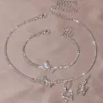 Conjunto de joyería de moda de 4 piezas | Incluye pendientes, collar, pulsera y colgante de mariposa: perfecto para fiestas y bodas 3
