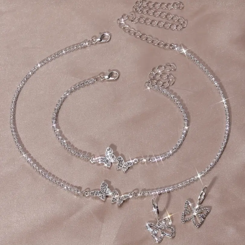 Conjunto de joyería de moda de 4 piezas | Incluye pendientes, collar, pulsera y colgante de mariposa: perfecto para fiestas y bodas 3