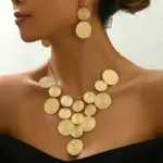 Set de Joyería de 3 Piezas con Discos Dorados para Mujer, Collar con Flecos en Cascada y Pendientes Colgantes con Monedas Texturizadas, Joyería Boho de Moda, Regalo 3