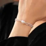 Juego de Joyería Vintage Elegante de 2 Piezas para Mujer, Collar de Perlas Redondas de Metal, Gargantilla Rosa Claro, Pulsera de Novia para Boda, Regalo para Fiesta 4