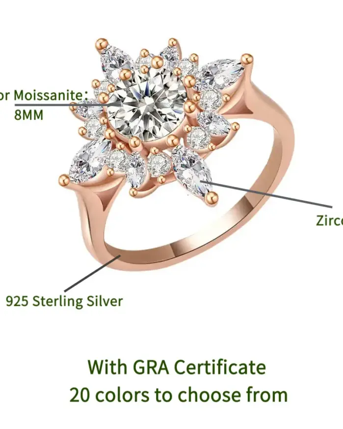 Anillo de moissanita de Plata de Ley 925 TY para mujer de 2 quilates con certificado, joyería fina, anillo de compromiso de oro rosa 2