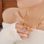 Juego de Joyería Vintage Elegante de 3 Piezas para Mujer, Collar con Hojas de Gota de Agua Coloridas, Gargantilla de Cristal Brillante, Aretes de Novia para Boda, Fiesta 3