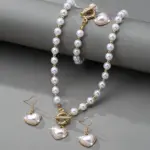 Conjunto de Collar de Perlas con Cierre de Palanca, Gargantilla de Perlas, Pendientes Blancos y Pulsera para Mujer, Estilo Coquette, Regalo para Despedida de Soltera 1
