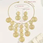 Set de Joyería de 3 Piezas con Discos Dorados para Mujer, Collar con Flecos en Cascada y Pendientes Colgantes con Monedas Texturizadas, Joyería Boho de Moda, Regalo 5