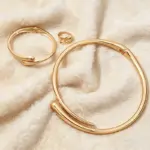 Juego de Joyería Elegante de 2/3 Piezas: Brazalete Abierto Dorado, Collar con Colgante de Lágrima y Anillo Retro para Mujer, Accesorios de Moda, Regalo 4