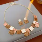 Juego de Joyería Vintage Elegante de 3 Piezas para Mujer, Collar con Cristales Brillantes y Gotas Azules Cuadradas, Gargantilla, Aretes para Novia, Boda, Fiesta 3
