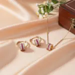 Juego de Joyería Elegante de 3 Piezas para Mujer, Collar de Tres Hileras Lleno de Diamantes, Gargantilla de Cristal Brillante, Pendientes para Uso Diario y Fiestas 1