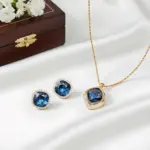 Juego de Joyería Vintage Elegante de 3 Piezas para Mujer, Collar con Cristales Azules, Gargantilla Brillante, Aretes de Cristal para Novia, Boda, Fiesta 1
