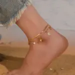 Tobilleras DIEYURO 316L de acero inoxidable con perlas de pez tortuga y perlas de doble capa para mujer, nuevas cadenas para pies, joyería antioxidante, regalo glamoroso 3