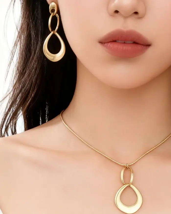 Conjunto de Joyería Geométrica Hueca Irregular, Collar con Colgante de Lágrima Triple Entrelazada y Pendientes Colgantes, Estilo Minimalista Europeo Americano 1