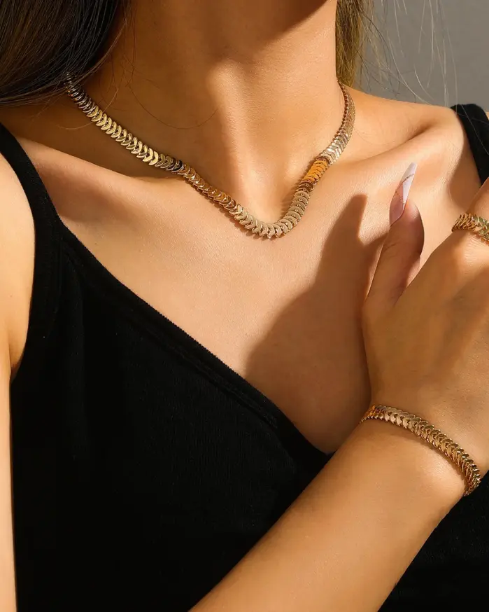 Conjunto de 3 uds de moda, nueva tendencia, Color dorado, orejas de trigo, collar, pulsera, anillo, conjunto para mujer, accesorios simples de personalidad, regalo 1