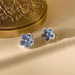 Juego de Joyería Vintage Elegante de 3 Piezas para Mujer, Collar con Flores Azules Incrustadas, Gargantilla de Cristal Brillante, Aretes de Novia para Boda, Fiesta 3