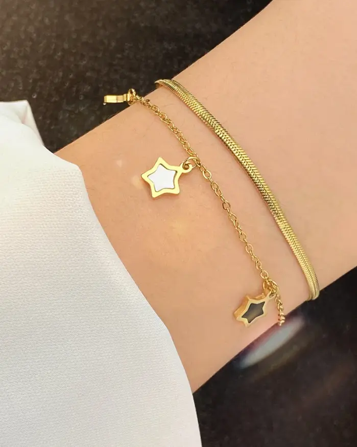 Conjunto de joyería Vintage elegante para mujer, collar de concha de estrella, gargantilla dorada, pulsera de boda nupcial, regalo de fiesta, 2 uds. 2