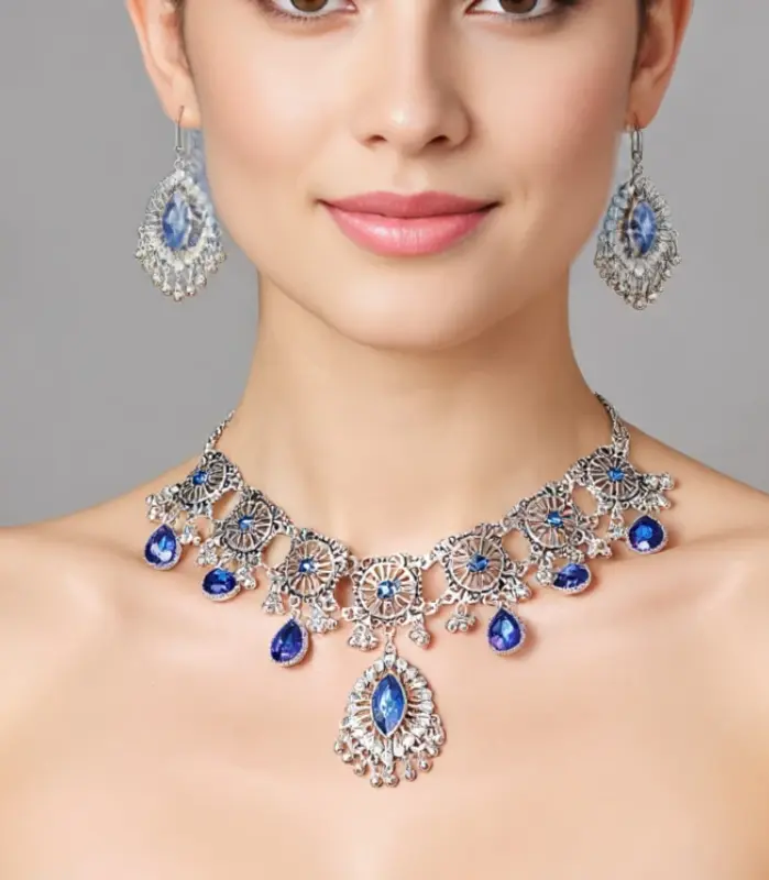 Juego de Joyería Vintage Elegante de 3 Piezas para Mujer, Collar Hueco con Cristales Brillantes, Gargantilla, Aretes para Novia, Boda, Fiesta 1