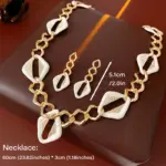 Conjunto de Joyería de Cadena Dorada Gruesa con Esmalte Blanco, Collar y Pendientes de Rombo, Joyería Geométrica Retro con Pedrería para Mujer 6