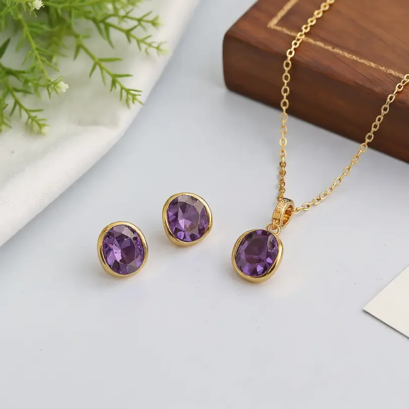 Juego de Joyería Vintage Elegante de 3 Piezas para Mujer, Collar con Cristales Brillantes y Piedras de Imitación Moradas, Gargantilla, Aretes para Novia, Boda, Fiesta 1 Juego de Joyería Vintage Elegante de 3 Piezas para Mujer, Collar con Cristales Brillantes y Piedras de Imitación Moradas, Gargantilla, Aretes para Novia, Boda, Fiesta 1