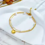 DIEYURO-tobilleras de acero inoxidable 316L para mujer y niña, cadena de pierna de 2 capas con abalorio de perlas y corazón, joyería de tendencia, regalo de cumpleaños, 2023 4