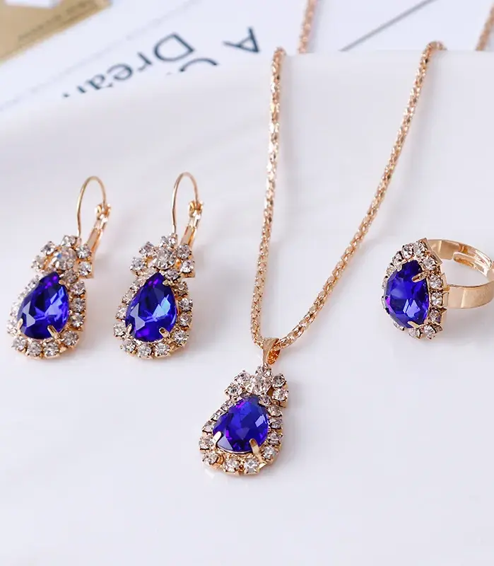 Conjunto de joyería Vintage elegante para mujer, collar con estilo de gota de agua, gargantilla de cristal brillante, pendientes de boda para fiesta, 4 Uds. 2