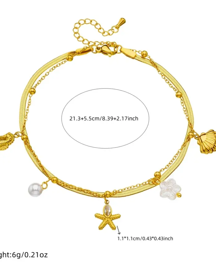 Tobilleras DIEYURO 316L de acero inoxidable con perlas de animales marinos de doble capa para mujer, nueva tendencia, cadenas para pies, regalo de joyería antioxidante 2