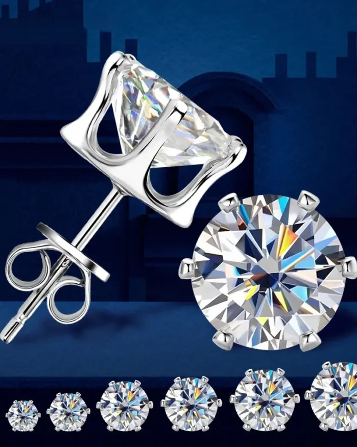 Pendientes TY de moissanita de 0,2-6 quilates para mujeres y hombres, pendiente de diamante de laboratorio de Color D, joyería para Piercing en la oreja de Plata de Ley 925 1